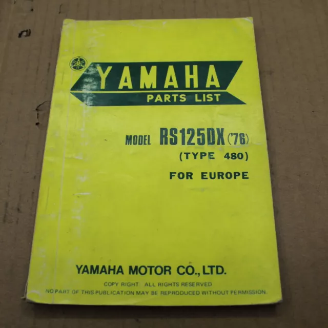 PARTS LIST YAMAHA RS 125 DX type 480 1976 -> CATALOGUE PIECES DETACHEES LISTING