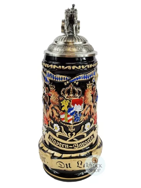 Bavaria Beer Stein Black With Beer Wagon On Lid 0.5L By KING