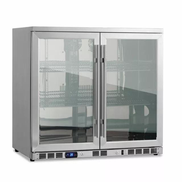 Heating Glass 2-Door Full Stainless Under Bench Beverage Fridge, Indoor or Outdo 3