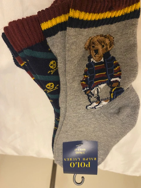 Bnib Polo Ralph Lauren Childs Pack Of Three Patterned Socks Size 8-9  Rrp £20