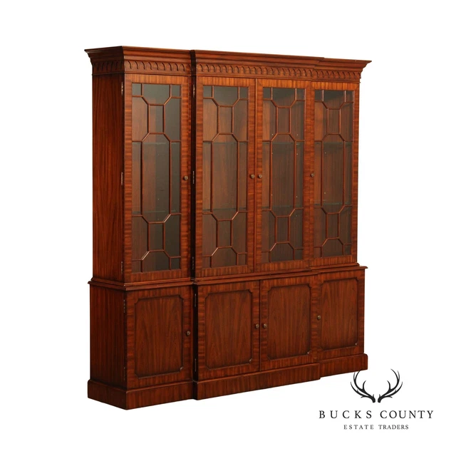 Maitland Smith Carved Mahogany Breakfront China Cabinet Bookcase