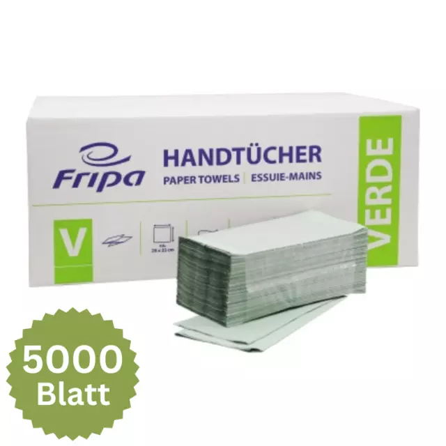 5000 Blatt Fripa Papierhandtücher Verde 1-lag grün ZZ-Falz 25x23cm 100% Recycelt