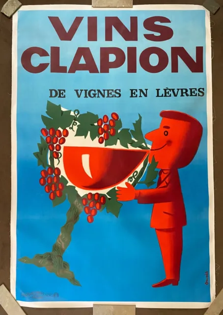 Original Vintage French Vins Clapion Wine Poster, On Linen
