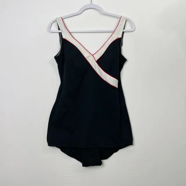 Vintage 60s Robby Len Black White Bullet Bra One Piece Swimsuit size 14 Pin Up