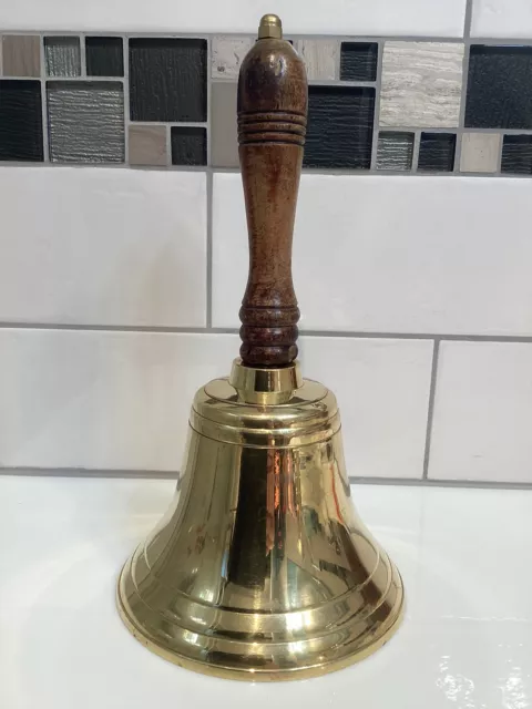 Vintage, Hand Bell, Solid Brass, 10.5in Tall, 5.5in Wide, Nice Deep Sound.