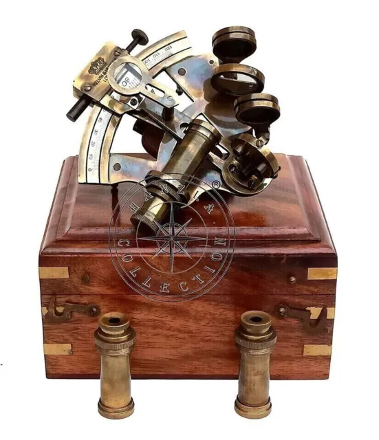 Maritime Kelvin & Hughes London Antique Brass Nautical Sextant with 2 Telescopes