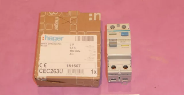 BRAND NEW IN BOX Hager RCD RCCB 63 Amp 100mA Double Pole 161507 CEC263U