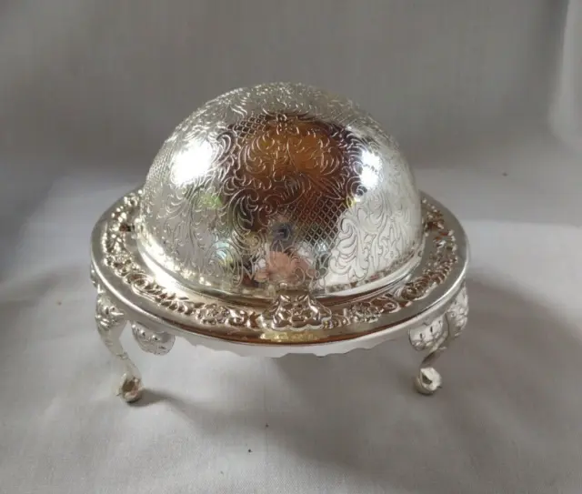 Silver Butter Dish, 6 Inches in Diameter, Made In England, Silverplate