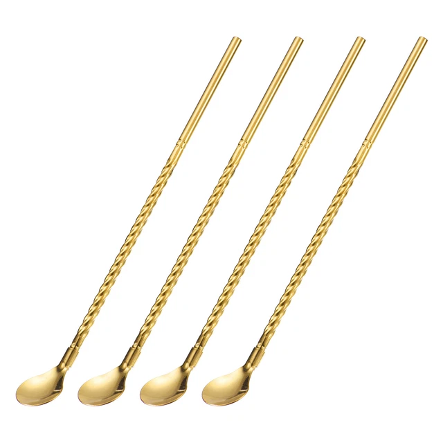 4Pcs 8.6" Stainless Steel Spoons Straws Reusable Twist Handle Spoon, Gold