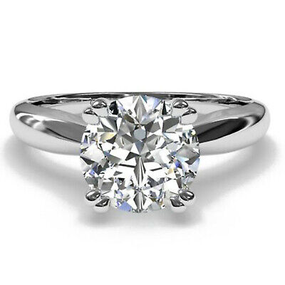 2.10 Ct Vvs1;Round Ice G-H White Moissanite Diamond Engagement 925 Silver Ring