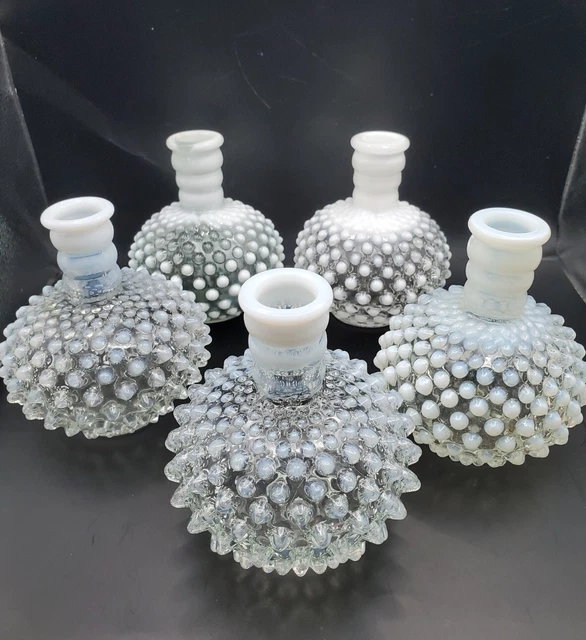 5 Fenton Perfume Bottle White Clear Opalescent Hobnail Milk Glass No Stopper 5"