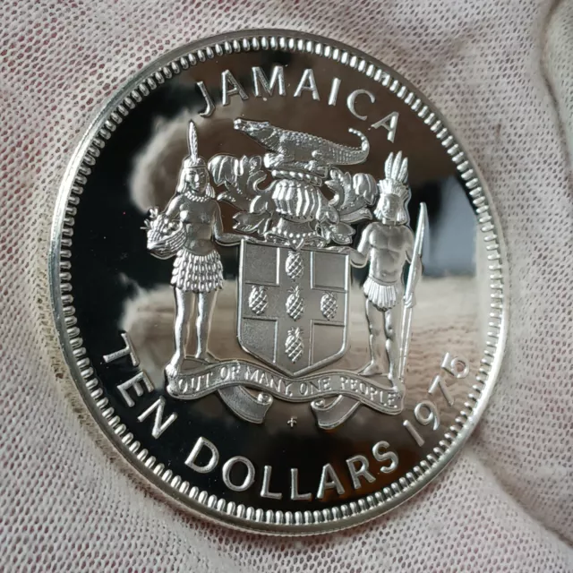 1975 Jamaica $10 - Extra Large Silver Proof - Columbus - Ten Dollars