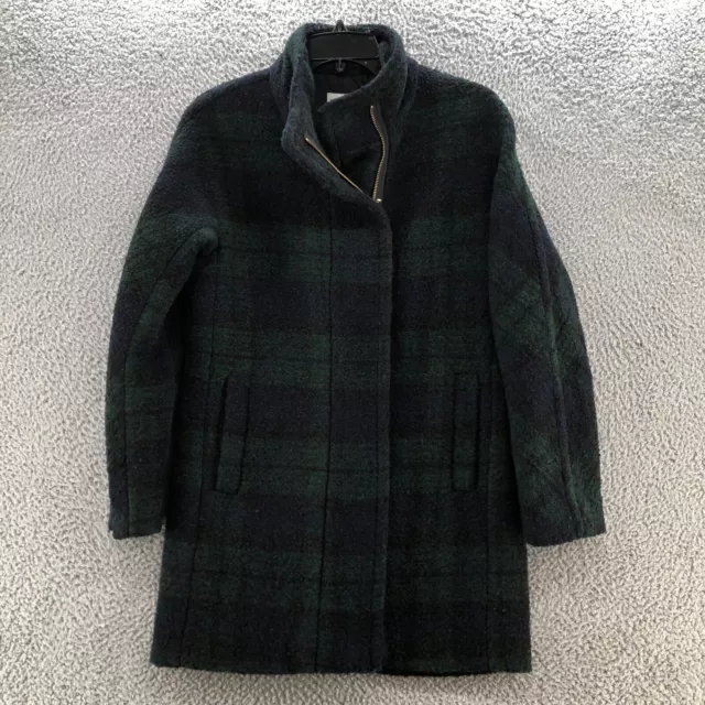 J.Crew Coat Womens 00 Blue Green Black Watch Factory City Wool Single Breast