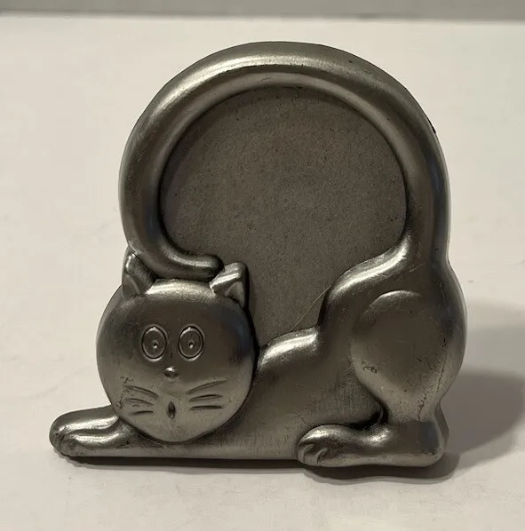 Mini Kitty Cat Metal Picture Frame Holds 1.5"X1.5" Photo Silver Colored