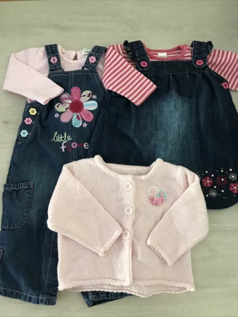 Baby Girl Pinafore Dress, tops Dungarees Clothes Bundle aged 3-6 months (gp36)