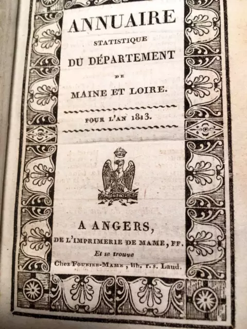 1813 Annuaire Du Departement De Maine Et Loire Napoleon Premier Empire Livre