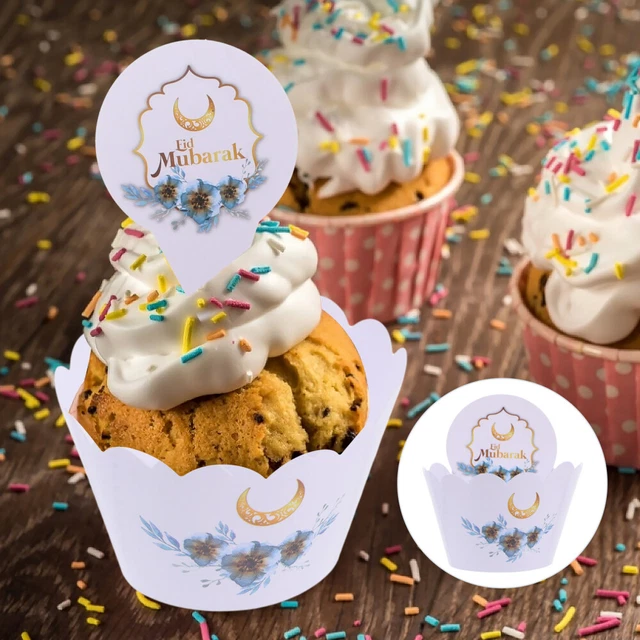 24 Pcs Practical Cake Adornments Bake Paper Cups Eid Mubarak Topper Baby Liner