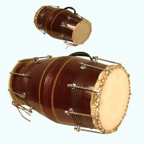 Wooden Musical Dholak Naal Bolt Brown Instrument Drum With Carry Bag