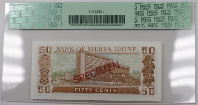 (1979) Sierra Leone 50 Cents Specimen Note SCWPM# 4-CS2 PCGS 68 PPQ Superb Gem 2