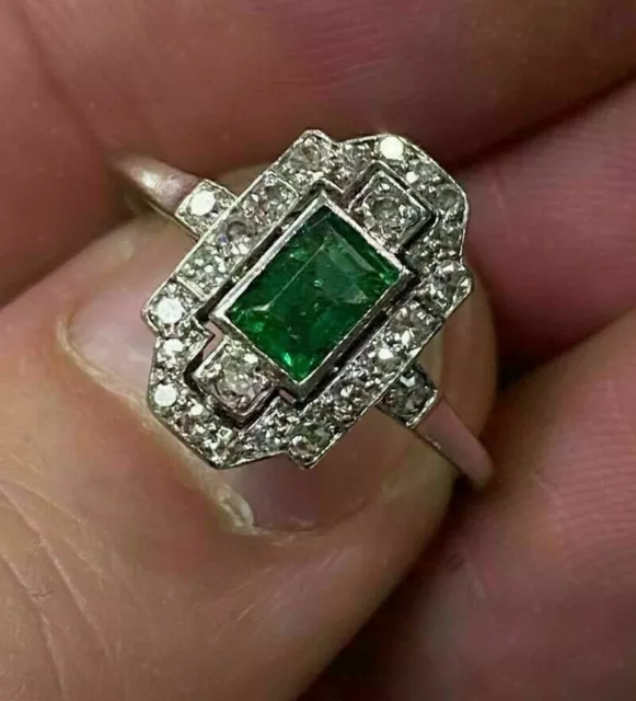 Antiker Vintage Deco 2Kt Smaragd Lab Created Diamant Wedding 14K Weißgold über