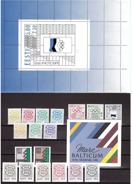 Briefmarken, Estland 1992-1999 postfrisch komplett mit Markenheftchen, Blöcken