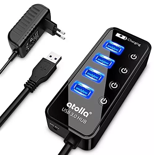 atolla USB Hub mit Netzteil, USB 3.0 Hub Aktiv mit 4 Ports SuperSpeed Datenhu...