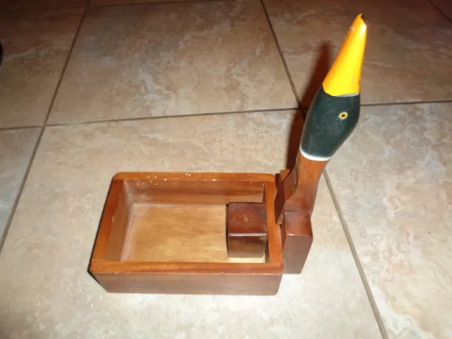 Nutcracker Vintage Mallard Duck Head Wooden Rustic Box Nut Cracker Hand Painted