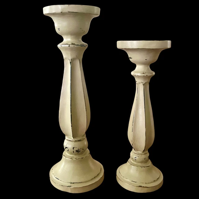 Upcycled Painted French Country Pair of Candlesticks 10" and 12"