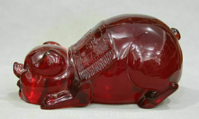 8" Old China Red Amber Feng Shui Blessing Pig Luck Sculpture Statue