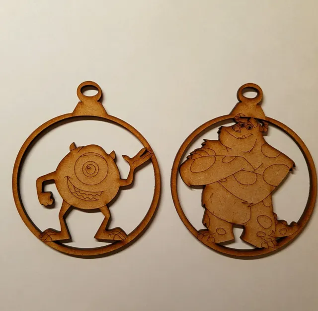 wooden 2 x character baubles Christmas tree decoration laser cut 3mm mdf blank