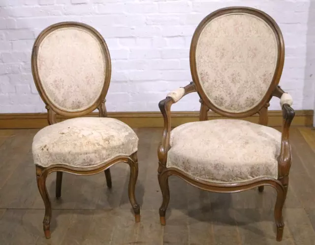 Antique pair of French style salon occasional / bedroom chairs