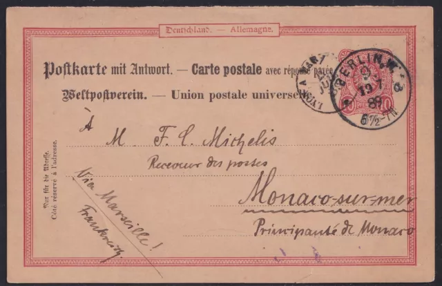 61891) BERLIN 1889 Postkarte nach MONACO !!!