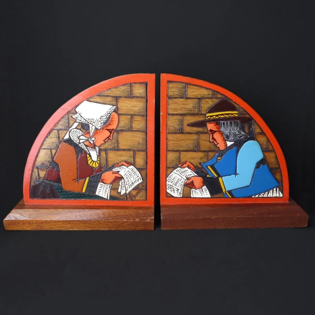 Paire De Serre-livres En Bois - Décor Breton Traditionnel - Fabriqué En France