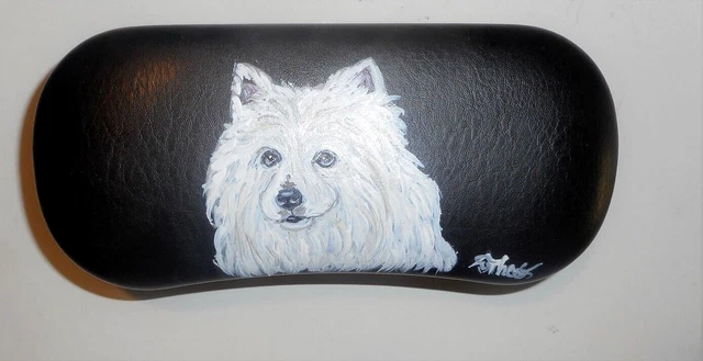 American Eskimo Dog Eyeglass Black Glasses Case Spectacles  Hand Painted