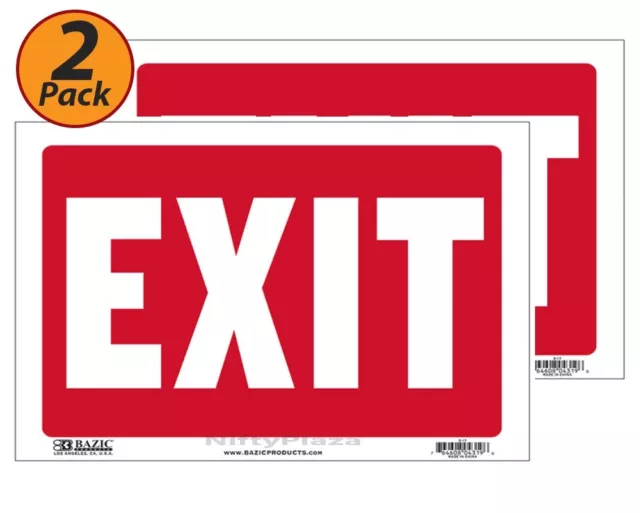 2 Pack - EXIT Sign 9"x12" Durable Plastic, Weatherproof, Bright and Visible