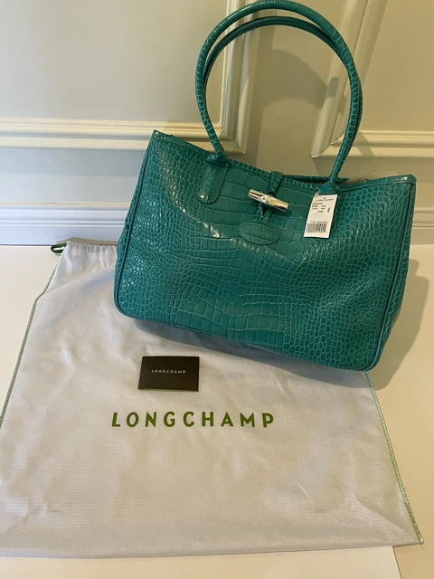 NWT Authentic Longchamp Roseau Croc Embossed Leather Tote Bag Turquoise 5