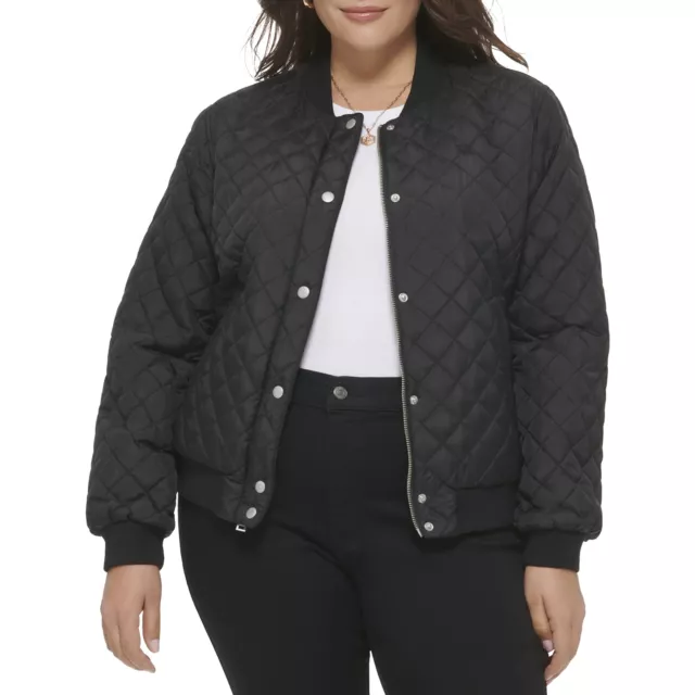 MSRP $80 Levis Womens Diamond Quilted Bomber Jacket Black Size 2X