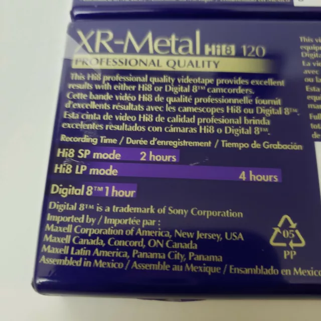 Cintas de video para videocámara Maxell de 8 mm 120 partículas metálicas XR-Metal calidad profesional 3