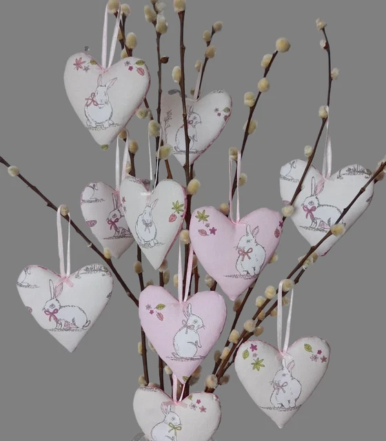 Lote de 10 decoraciones de corazones colgantes de conejo de Pascua