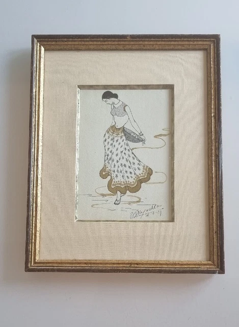 Antigua Painting Drawing Woman Dibujo Pintura Cuadro Enmarcado Firmado