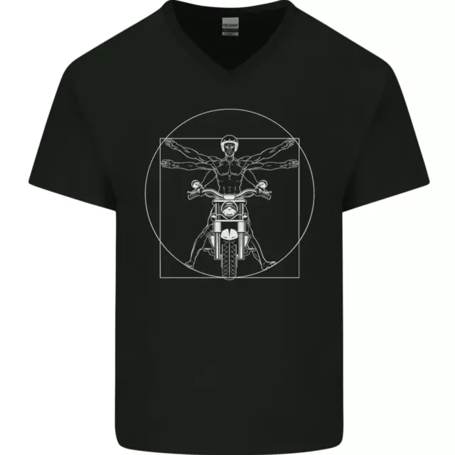T-shirt da uomo Vitruvian Biker moto scollo a V cotone