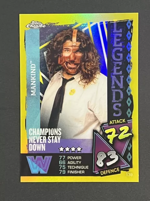 2021 Topps Chrome WWE Slam Attax Yellow Refractor /99 Mankind Legends #139 HOF