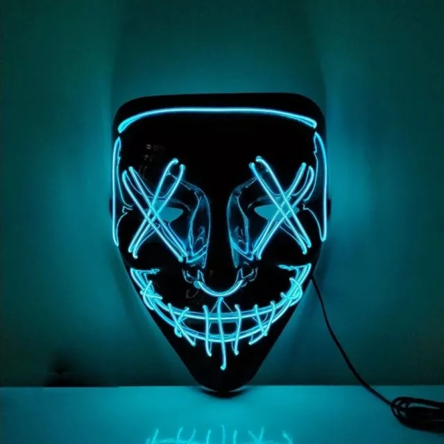 Halloween Purge LED Neon Mask Stitches Wire Light Up Cosplay Costume Party Mask 2