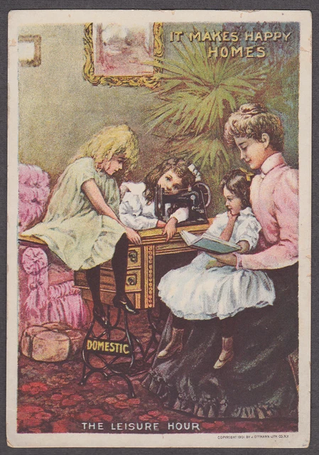 Domestic Sewing Machine Makes Homes Happy trade card 1901 little girls