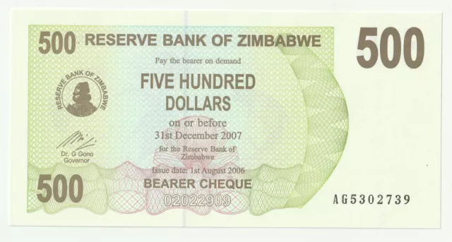 ZIMBABWE 500 Dollars 2006 UNC, P-43