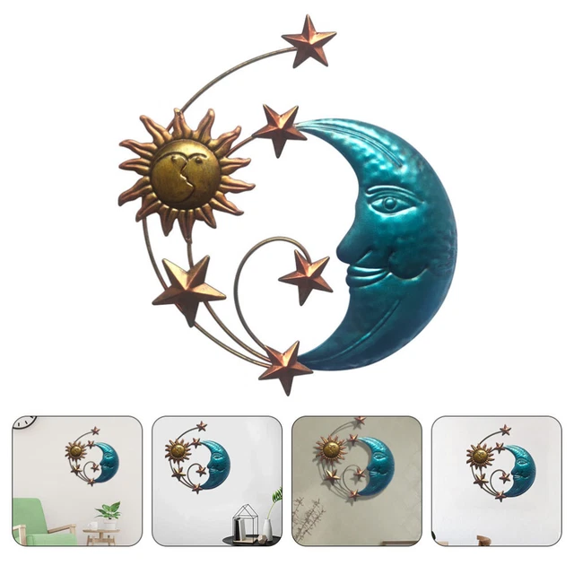 Esculturas de pared celestial de hierro y pared colgante de sol luna decoración