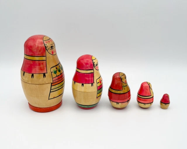 Vintage Matroschka 5er Set Russische Holzpuppen Babuschka UDSSR Puppen RAR #506 5