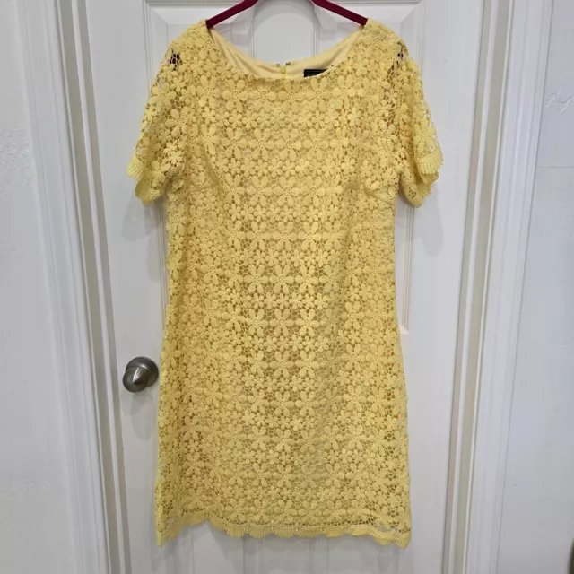 Jessica Howard Short Sleeve Yellow Lace Overlay Sheath Dress Women Size 16