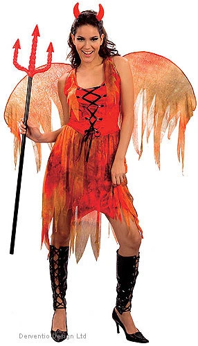 knee length dresses for ladies Ladies Fire Devil Costume Halloween Womens Fancy Dress Outfit