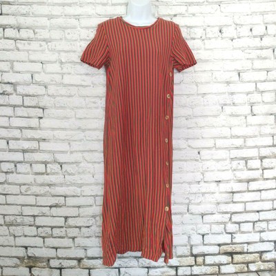 Zara Trafaluc Women Medium Rainbow Striped Short Sleeve Midi Dress Side Buttons